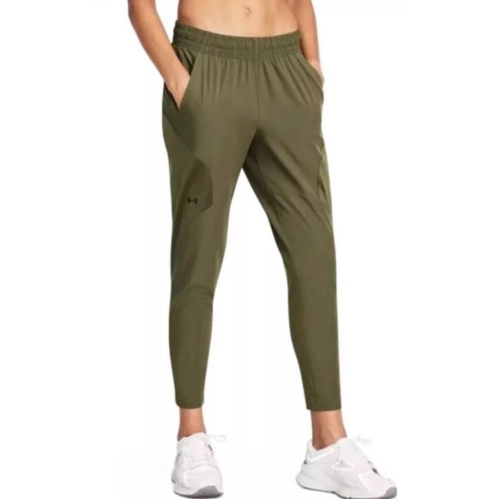 Under Armour Unstoppable Hybrid Pants Womens Small Olive Green Tapered Athletic